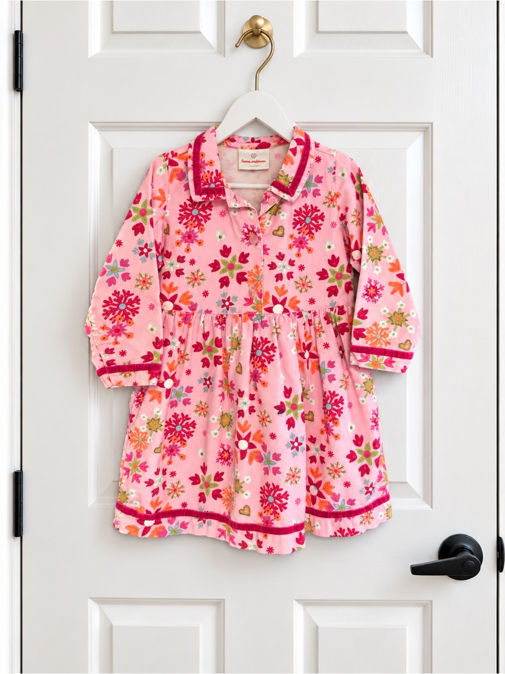 Vintage 2005 Hanna Andersson Floral Corduroy Dress 90 3T
